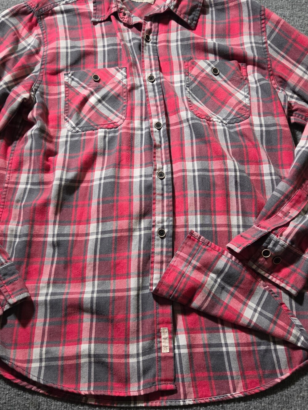 Weatherproof Vintage Red Gray Plaid Button-Up Shirt Large - Picture 5 of 12